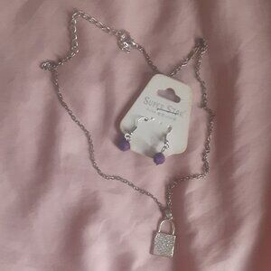 Sliver Heart Lock Necklace + Earrings